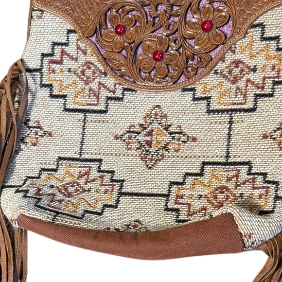 Myra Bag Accelerate Hand Tooled Fringe Tapestry Bag - Picture 4 of 9